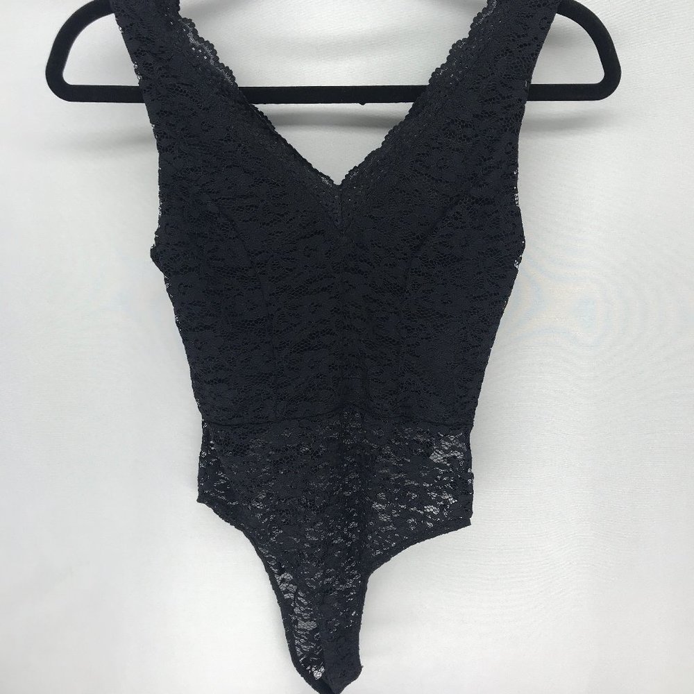Basil Lola Black Lace V Neck Bodysuit - XS